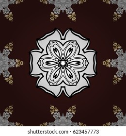 Ornate vector decoration. Golden element on brown background. Luxury, royal and Victorian concept. Vintage baroque floral seamless pattern in gold over brown.