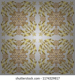 Ornate vector decoration. Golden elements isolated on gray background. Vintage baroque floral seamless pattern in gold over gray. Luxury, royal and Victorian concept.