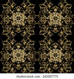 Ornate vector decoration. Golden pattern on colors with golden elements. Seamless damask pattern background for wallpaper design in the style of Baroque.