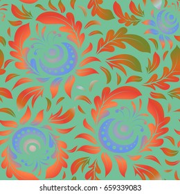 Ornate vector decoration. Motley elements isolated. Luxury, royal and Victorian concept. Vintage baroque seamless pattern in green, pink and orange colors.