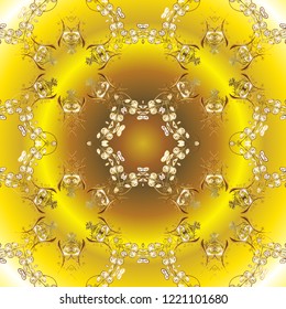 Ornate vector decoration. Ornamental damask pattern background for wallpaper design in the style of Baroque. Golden pattern on yellow, brown and beige colors with golden elements.