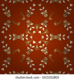 Ornate vector decoration. Seamless damask pattern background for wallpaper design in the style of Baroque. Golden pattern on orange, brown and yellow colors with golden elements.