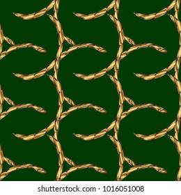 Ornate vector decoration. Seamless damask pattern background for wallpaper design in the style of Baroque. Golden pattern on green and yellow colors with golden elements.