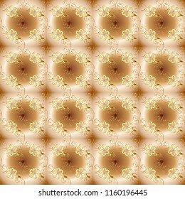 Ornate vector decoration. Seamless damask pattern background for wallpaper design in the style of Baroque. Golden pattern on beige, brown and yellow colors with golden elements.