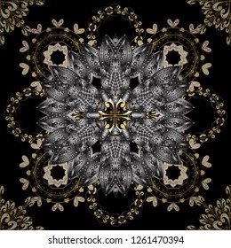 Ornate vector decoration. Seamless damask pattern background for wallpaper design in the style of Baroque. Golden pattern on black and gray colors with golden elements.