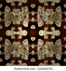 Ornate vector decoration. Seamless damask pattern background for wallpaper design in the style of Baroque. Golden pattern on brown and black colors with golden elements.
