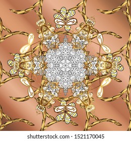 Ornate vector decoration. Seamless damask pattern background for wallpaper design in the style of Baroque. Golden pattern on beige and brown colors with golden elements.