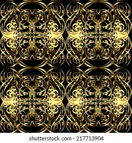 Ornate vector decoration. Seamless damask pattern background for wallpaper design in the style of Baroque. Golden pattern on black, brown and neutral colors with golden elements.