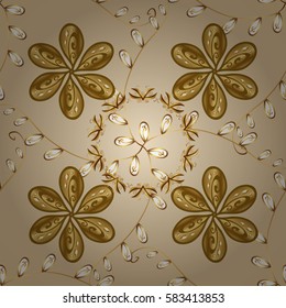 Ornate vector decoration. Seamless damask pattern background for wallpaper design in the style of Baroque. Golden pattern on neutral background with golden elements.