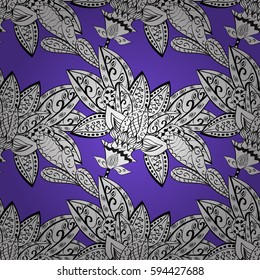 Ornate vector decoration. Seamless damask pattern background for wallpaper design in the style of Baroque. White pattern on violet background with white elements.