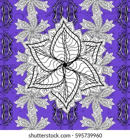 Ornate vector decoration. Seamless damask pattern background for wallpaper design in the style of Baroque. Golden pattern on violet background with golden elements.