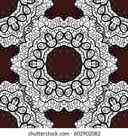Ornate vector decoration. Seamless damask pattern background for wallpaper design in the style of Baroque. White pattern on brown background with white elements.