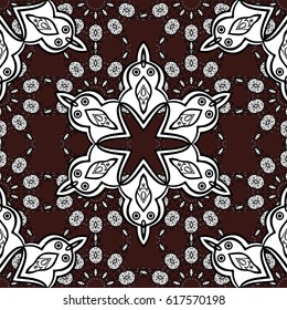 Ornate vector decoration. Seamless damask pattern background for wallpaper design in the style of Baroque. White pattern on brown background with white elements.