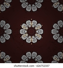 Ornate vector decoration. Seamless damask pattern background for wallpaper design in the style of Baroque. White pattern on brown background with white elements.