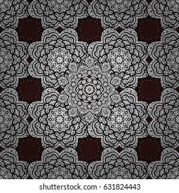 Ornate vector decoration. Seamless damask pattern background for wallpaper design in the style of Baroque. White pattern on brown background with white elements.
