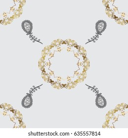 Ornate vector decoration. Seamless damask pattern background for wallpaper design in the style of Baroque. Golden pattern on gray background with golden elements.