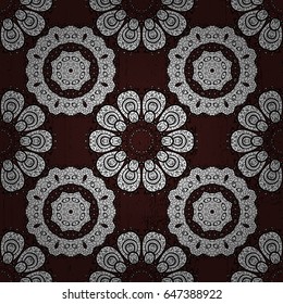 Ornate vector decoration. Seamless damask pattern background for wallpaper design in the style of Baroque. White pattern on brown background with white elements.