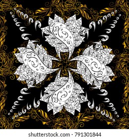 Ornate vector decoration. Seamless damask pattern background for wallpaper design in the style of Baroque. Golden pattern on black colors with golden elements.