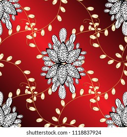 Ornate vector decoration. Vintage baroque floral ornamental pattern in gold over red, white and black. Golden element on red, white and black colors. Luxury, royal and Victorian concept.