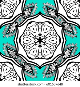 Ornate vector decoration. White element on blue background. Luxury, royal and Victorian concept. Vintage baroque floral seamless pattern in white over blue.