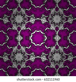 Ornate vector decoration. White element on magenta background. Luxury, royal and Victorian concept. Vintage baroque floral seamless pattern in white over magenta.