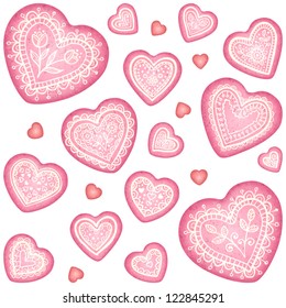 Ornate vector decorative hearts set
