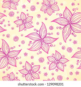 Ornate vector doodle pink flowers background