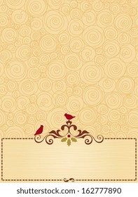 Ornate vector frame with bird. Seamless background. Perfect for Christmas design.