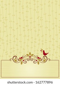 Ornate vector frame with bird. Seamless background. Perfect for Christmas design.