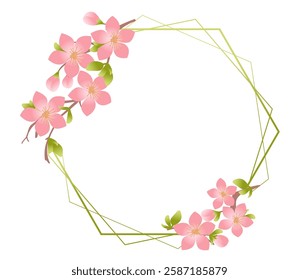 Ornate vector frame with blossoming sakura branches. Flat style illustration