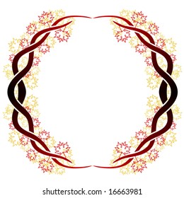 Ornate vector frame of celtic branches and autumn leaves