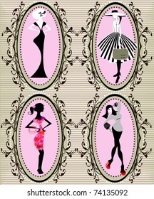 Ornate vector frames with four women