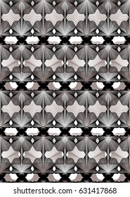 Ornate vector gray abstract background with graphic lines. Symmetric decorative overlay pattern, geometric illustration.