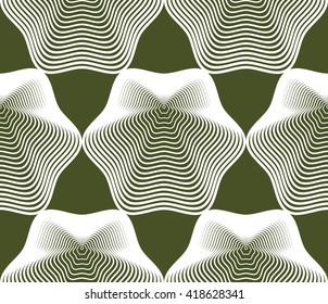 Ornate vector green abstract background with white lines. Symmetric decorative graphical pattern, geometric illustration.