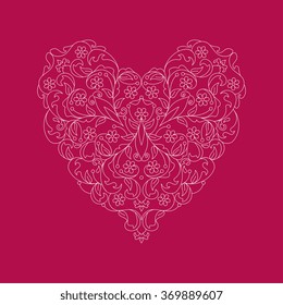 Ornate vector heart. Lace floral illustration for wedding invitations, greeting cards, Valentines cards.