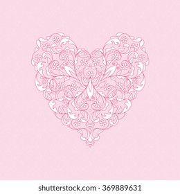 Ornate vector heart. Lace floral illustration for wedding invitations, greeting cards, Valentines cards.
