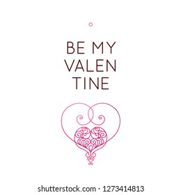 Ornate vector heart in line art style. Pink design element for  Happy Valentines Day greetings. Romantic floral illustration for wedding and Valentines cards. Day Of Love. Be my Valentine. Isolated