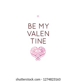 Ornate vector heart in line art style. Pink design element for  Happy Valentines Day greetings. Romantic floral illustration for wedding and Valentines cards. Day Of Love. Be my Valentine. Isolated