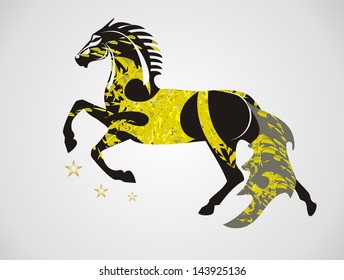 Ornate vector horse in a jump on a gray background