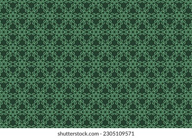 Ornate Vector Line Art Seamless Pattern. Ideal for Wall Art and Wrapping Paper Design in green color.