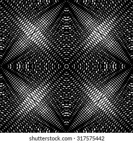 Ornate vector monochrome abstract background with overlapping black lines. Symmetric decorative graphical pattern, geometric stripy illustration.