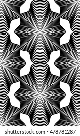 Ornate vector monochrome abstract background with black lines. Symmetric decorative graphical pattern, geometric illustration.