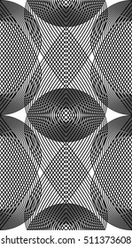 Ornate vector monochrome abstract background with overlapping black lines. Symmetric decorative graphical pattern, geometric stripy illustration.