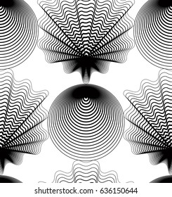 Ornate vector monochrome abstract background with black lines. Symmetric decorative graphical pattern, geometric illustration.