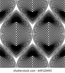 Ornate vector monochrome abstract background with overlapping black lines. Symmetric decorative graphical pattern, geometric stripy illustration.