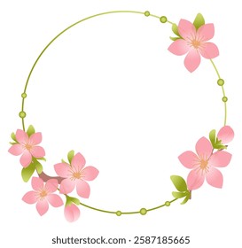 Ornate vector round frame with sakura flowers. Flat style illustration