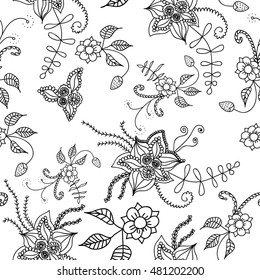 Ornate vector seamless pattern with doodle floral motives for paper, fabric, textile, postcards, backgrounds