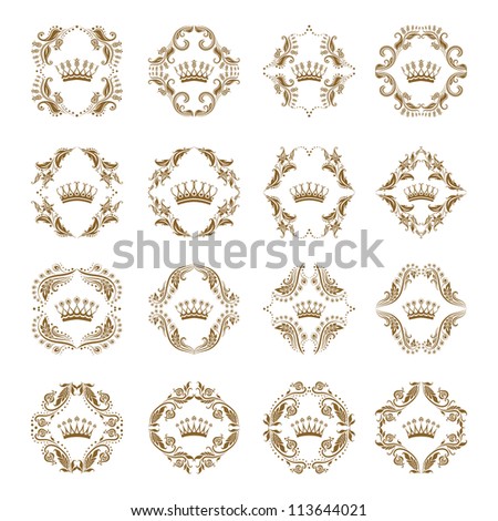 Ornate vector set. Victorian crown and decorative elements.  In vintage style.