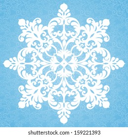Ornate vector snowflake for Christmas design on seamless background.