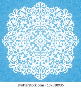 Ornate vector snowflake for Christmas design on seamless background.